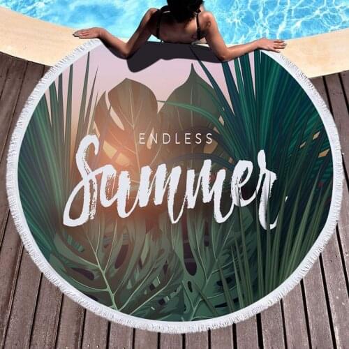 Green Leaf Microfiber Round Beach Towel Thick Shower Bath Towels Circle Swim Mat Tassel 520g toalla de playa serviette de plage