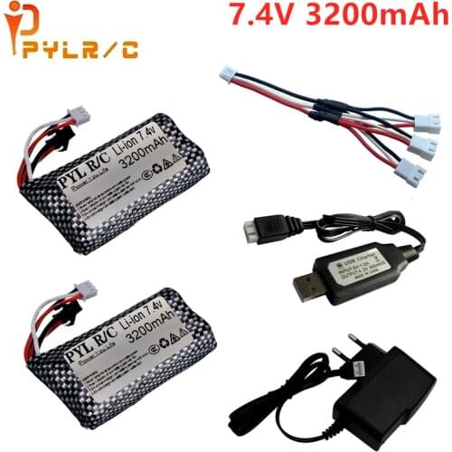7.4V 3200mAh Lipo Battery for WPL MN99S D90 U12A S033g Q1 H101 7.4V 18650 Battery With SM for Rc Boats Car Tanks Drones Parts