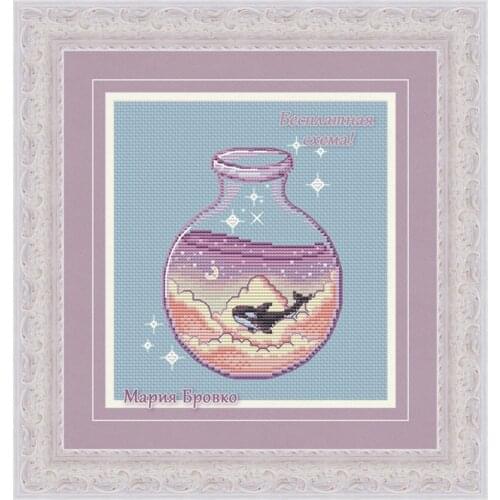 Cross Stitch Kit with 11ct Printed Cloth Chinese Embroidered Handmade Material wrapped in a bottle of whale