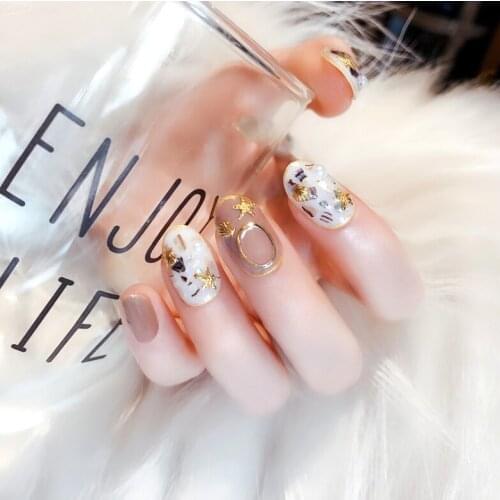 Ins new colorful shell 3d decorated fake nails Bride pure color with designs UV gel false nails french cute full nail tips