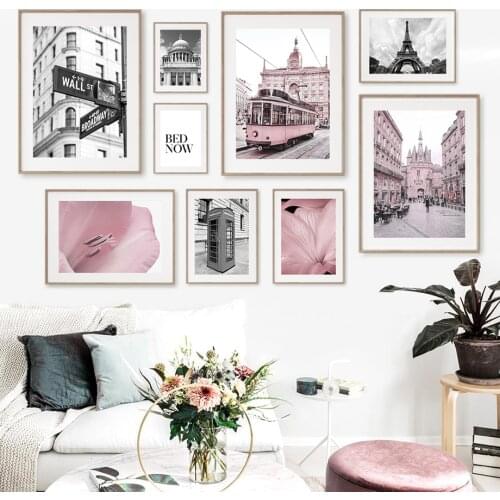 Petal Tower Tram Church Telephone Booth Wall Art Canvas Painting Nordic Posters And Prints Wall Pictures For Living Room Decor