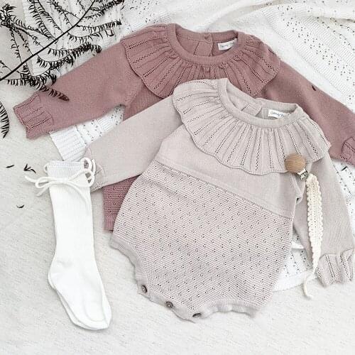 New 2021 Winter Fashion Brand Newborn Baby Girls Clothes Knit Long Sleeve Cotton Sweater Toddler Girls Romper Ruffles Jumpsuit