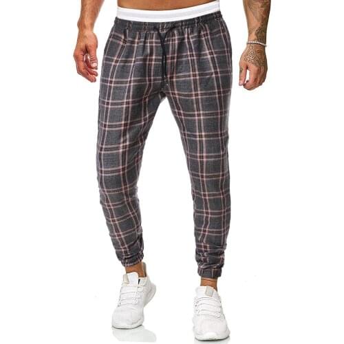 Slim Jogging Sweatpant Mens Plaid Pants Hip-Hop Streetwear Trendy Harem Pant Leisure Fitness Running Trouser Gym Clothing A50