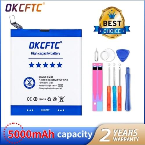 OKCFTC Original Replacement Battery BM36 For Mi 5S MI5S Genuine Phone Battery + Tools 5000mAh