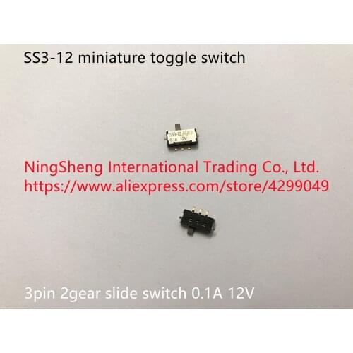 Original new 100% SS3-12 miniature toggle switch 3pin 2gear slide switch 0.1A12V