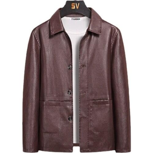 Autumn and Winter New Mens Leather Jacket Fashion Trend Simple Lapel Slim Solid Color Leather Jacket M-5XL Casual Mens Jacket