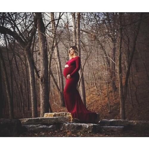 Women Pregnants Maternity Photography Props Long Sleeve Solid Dress Bohemian Pregnants maternity dress Photography maxi dress