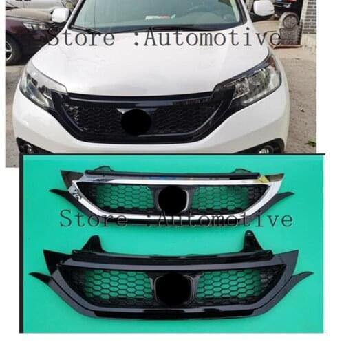 With LOGO For CR-V 2012 2013 2014 Front Bumper Upper Grille Lower Grill For Honda CRV Black Chrome ABS Plastic Auto Car