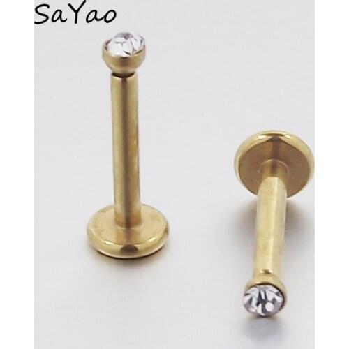 SaYao 2Piece 16G Titanium Anodized Internally Threaded Prong Colorful Gem Labret lip piercing labret ring Tragus Earring