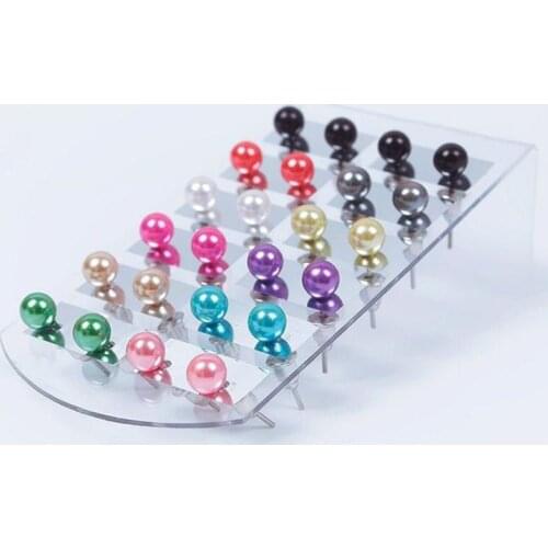12Pair/Set Colorful 6mm Pearl Earring With Display Stand For Women Jewelry Bijoux Brincos Pendientes Mujer Fashion Stud Earrings