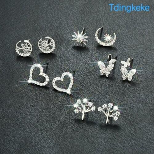 Stud-earring 925 sterling silver womens silver earrings 18K gold AAA zircon rainbow cross earrings engagement anniversary gift