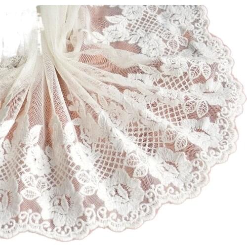 Width 9'' Fashion Simple White Mesh Embroidery Lace Fabric For Curtain Bed Unilateral Clothing Accessories Material