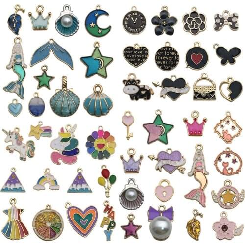 Mix 50pcs/pack Enamel Animal Charms Random Mixed Cat Bird Unicorn Squirrel Gold ToneDIY Jewelry Making 4 Style Color