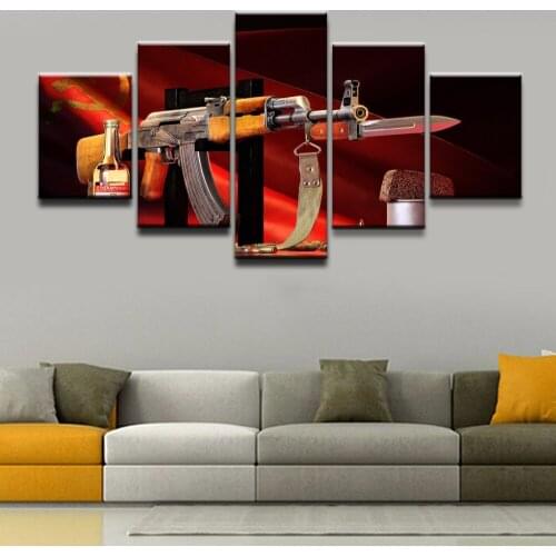 Modern Canvas Painting Modular Poster 5 Piece Wall Art Weapons AK-47 Home Decor For Living Room Printed Pictures Cuadros Artwork
