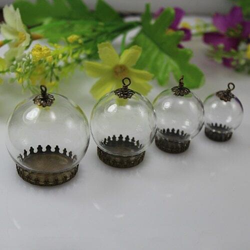 5PCS 20/25/30/35MM Glass globe with Crown Bronze/Gold pendant bases& Top Bead Cap Handblown Glass Globe Pendant