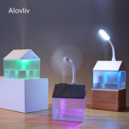 3 in 1 Small House USB Humidifier Ultrasonic Car Humidifiers with USB LED Lamp Mini USB Fan Office Air Purifier 250ml