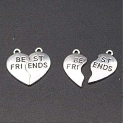 WKOUD 10pcs Silver Color Alloy Puzzle Best Friends charm Earring Bracelet DIY Fashion Jewelry Peach Heart Pendants show A706