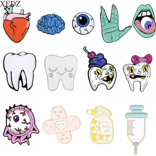 XEDZ Eyes Heart Organs Brain Medal Ambulance Teeth Caries Series Brooch Collection Badges Jewelry Denim Pendant Gifts