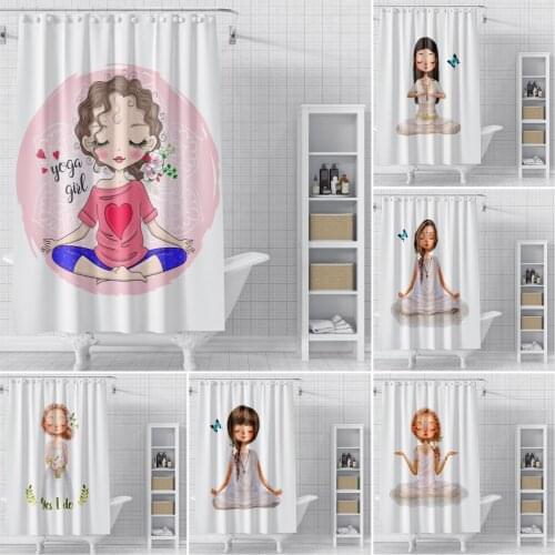 Cute Yoga Girl Pattern Bath Curtain Waterproof Shower Curtains Polyester Cartoon Bath Screen Printed Curtain for Bathroom Home