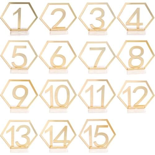 Mirror Wedding Seat Card Hexagon Table Number Signs for Wedding Party Decor Silver Gold Acrylic Number Birthday GeometricTable