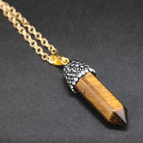 Bullet Shape Natural Stone Necklaces Christmas Gifts Tiger Eye Quartz Crystal Pendants Necklaces For Female
