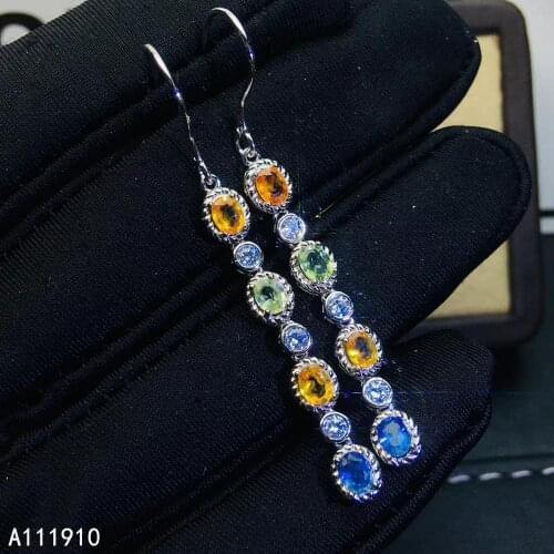 KJJEAXCMY fine jewelry 925 sterling silver inlaid Natural colored sapphire gemstone Womens earrings support detection noble