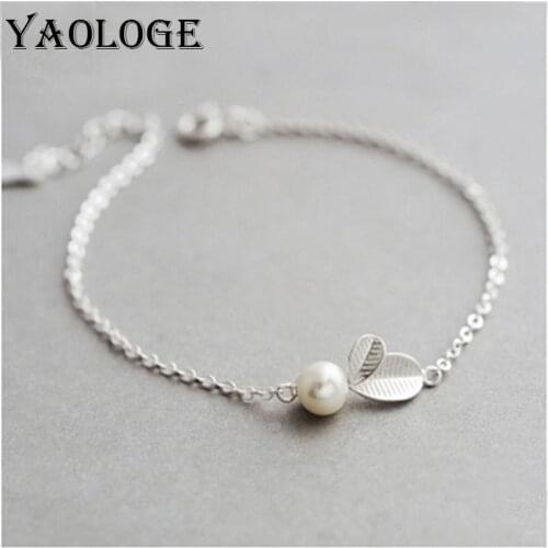 YAOLOGE 925 Sterling Silver Bracelet New Fashion Elegant Pearl Leaf Bracelet Ladies Couple Party Jewelry Adjustable