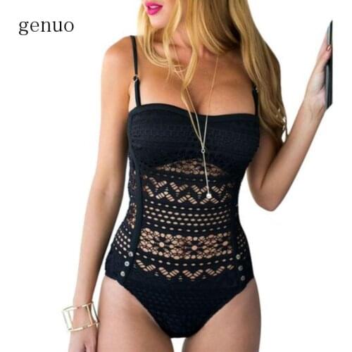 Women One Piece Swimsuit Plus Size Sexy Black Hollow Swimwear Solid Bodysuit Female Bathing Suit Ladies Beachwear Monokini