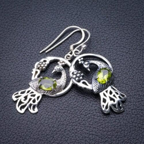 StarGems Natural Peridot Peacock Handmade 925 Sterling Silver Earrings 1.75" E0527