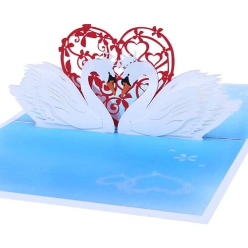 10pcs Handmade Kirigami Origami Heart Swan 3D Pop UP Greeting Cards Invitation card For Wedding Birthday Party Gift