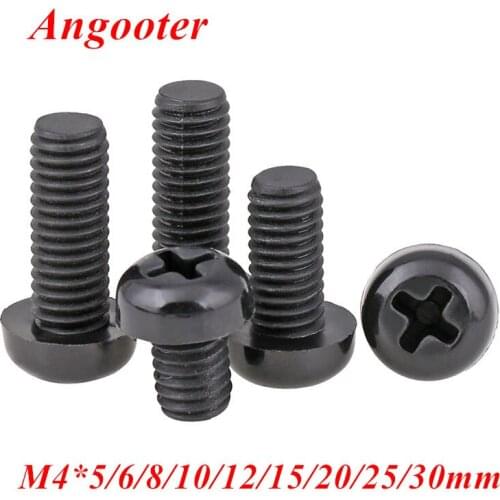 100pcs GB818 M4*5/6/8/10/12/15/20/25/30mm Black Nylon Round Head Screw Pan Phillips head Machine Screws Bolts M4 Hex Nut