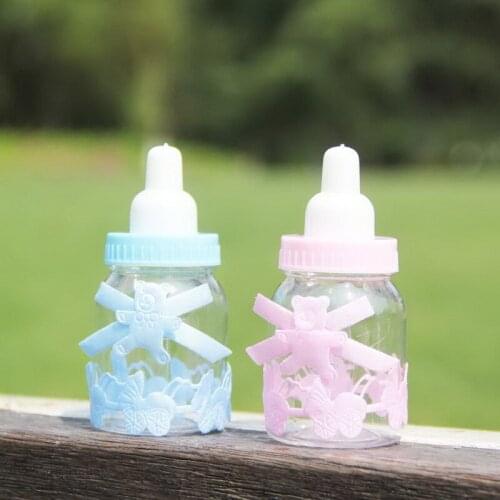 12pcs/lot Cute Baby Shower Birthday Candy Box Plastic Baby Candy Bottle Special Transparent Canby Bottle Gift Party Supplies