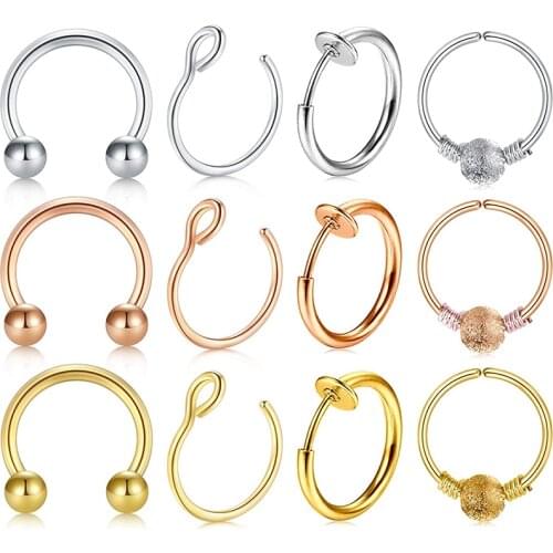 16G 18G U Shaped Fake Nose Ring Hoop Septum Rings Stainless Steel Nose Piercing Fake Piercing Oreja Pircing Jewelry
