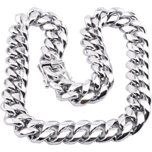 18mm 7-40'' Huge Heavy Stainless Steel Silver Color Biker Jewelry Miami Cuban Curb Chain Mens Link Necklace Or Bracelet Bangle