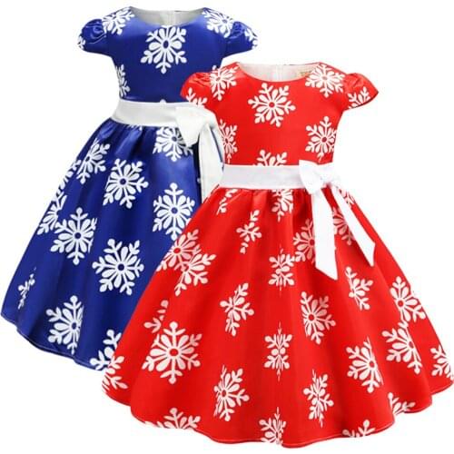 2020 New Summer Children Girls Christmas snowflake print princess dress Princess Birthday Party baby girl clothes 2-9Years Old