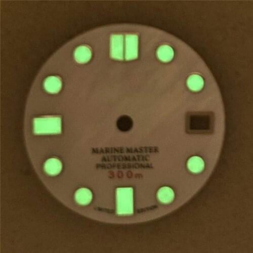 28.5MM Durable White Surface Watch Green Luminous twatch Dial for NH35/NH36/4R36 Watch Movement Modification Part
