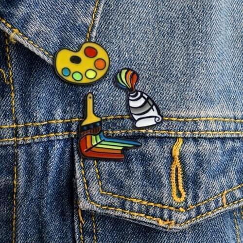 JAVRICK 3pcs Rainbow Enamel Painters Palette Brushes Brooches Pins Artist Jewelry Gift