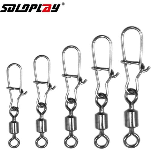 Soloplay 30PCS/Lot 2# 4# 6# 8# 10# Fishing lure Rolling Swivel with Nice Snap stainless steel fishing Hook Connector Link