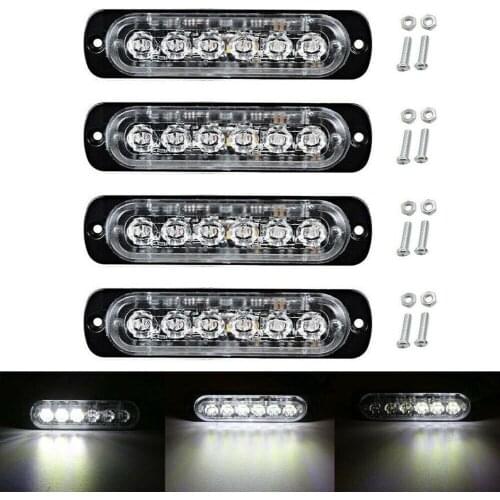 4pcs Surface Mount White 18W 6-LED Strobe Signal Warning Light Bar Security Alarm Grill Surface Mount Lighthead Flashing Lamp