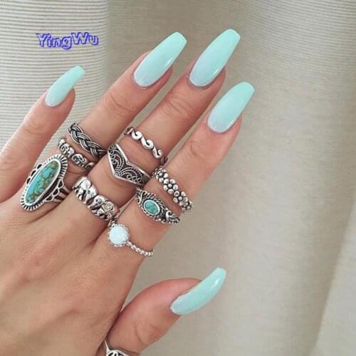 9pcs/Set Boho Elephant Flower Wave Carved Knuckle Midi Finger Rings Set for Women Antique Silver Color Rings Jewelry