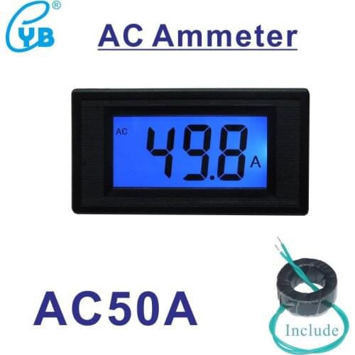 AC LCD Digital Current Meter Ampere Meter AC 50A Ammeter AC Amp Panel Meter Include 50A CT Transformer Current Sensor ICL7107