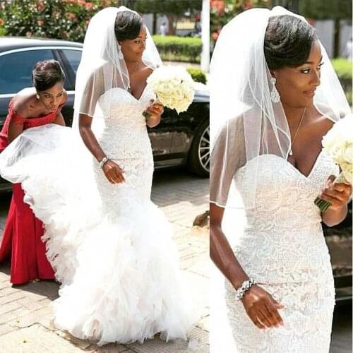 African Mermaid Lace Wedding Dresses 2020 robe de mariee Sweetheart Black Girl Women Wedding Gowns Custom Made Bride Dress