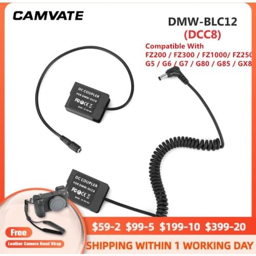 CAMVATE Panasonic Dual DMW-BLC12 (DCC8) Dummy Batteries To 2.1mm Female & Male Plug DC Cables For FZ200/FZ300/ FZ1000/FZ2500/G5