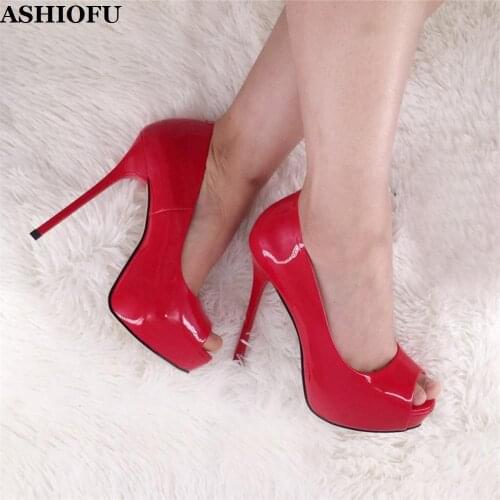 ASHIOFU New Handmade Womens High Heel Pumps Wedding Party Office Slip-on Shoes Patent-leather Evening Fashion Pumps Shoes XD358