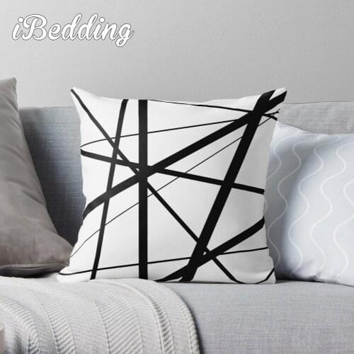 Black And White Geometric Lines Throw Pillow Cushion Cover Polyester Throw Pillows Case On Sofa Home Living Room Decor
