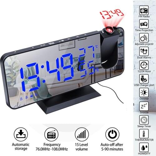 7.5 inch LCD display Digital Alarm Clock Radio Snooze Backlight Temperature Humidity Electronic Watch Time Projection FM Radio