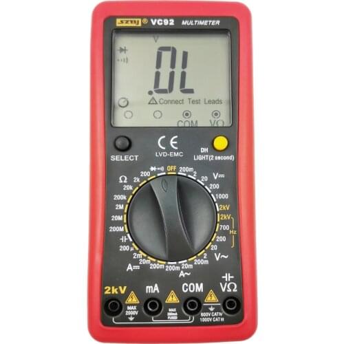 SZBJ VC92 LCD Digital Multimeter AC/DC Diode Capacitance Resistance Measurement Tool Voltage Measurement 2KV High Voltage