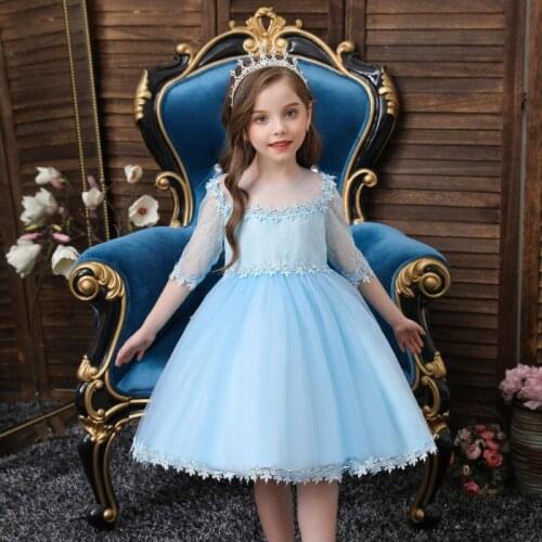 New Style Childrens Skirt, Seven-quarter Sleeve Lace Dress, Childrens One-year-old Dress Skirt Kids Dresses for Girls