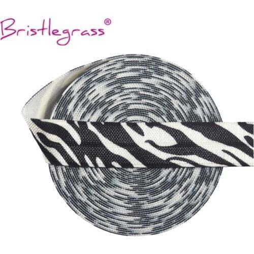 BRISTLEGRASS 5 Yard 5/8" 15mm Zebra Stripe Print FOE Foldover Elastic Spandex Satin Band Hair Tie Headband Dress DIY Sewing Trim