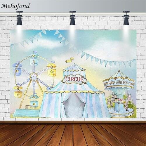 Mehofond Child Birthday Party Backdrop Circus Carousel Ferris Wheel Decor Photography Background Props Photo Studio Photozone
